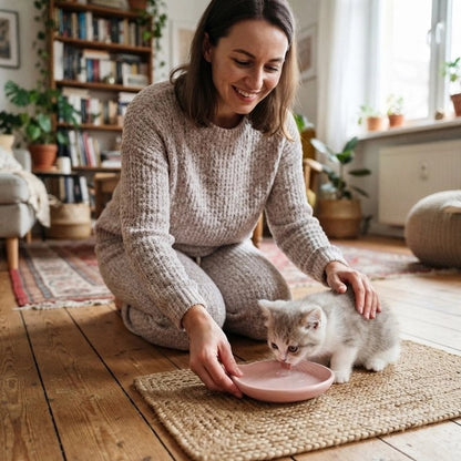 Gamelles chaton MonChatBouille forme tête de chat moment complice rose
