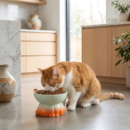 Gamelles surélevées chat Céramique premium orange vert
