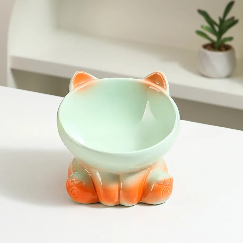 Gamelles surélevées chat MonChatZen vert menthe orange