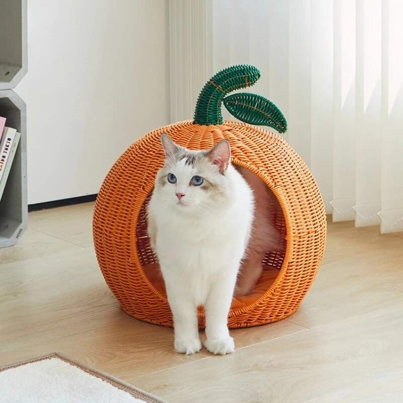 Panier à chat en osier MonChat'Orange cocon ludique