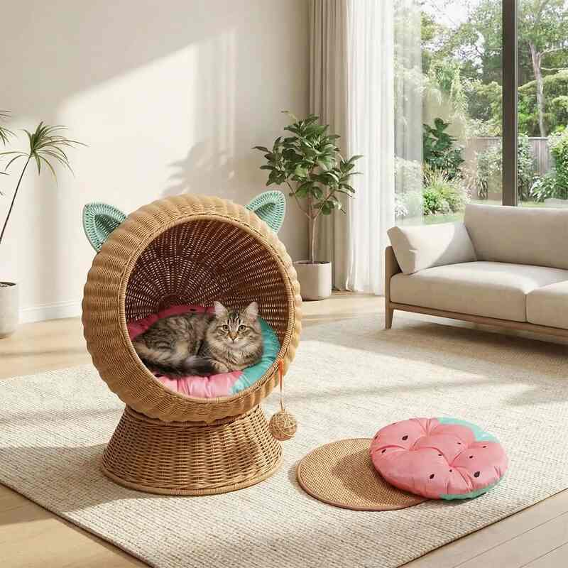 Panier chat boule osier MonChatPalax ensemble complet