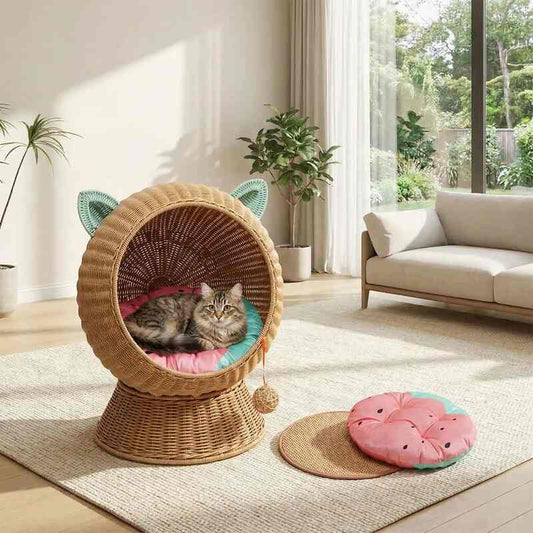 Panier chat boule osier MonChatPalax ensemble complet
