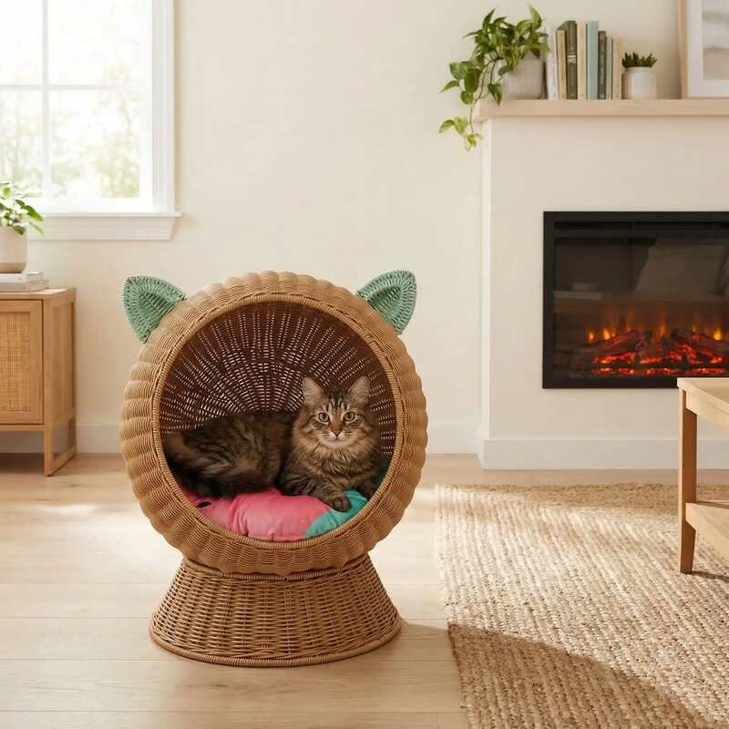 Panier chat boule osier MonChatPalax refuge tant attendu