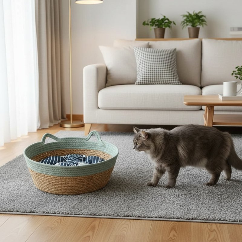 Panier chat osier MonChatPanOsier bleu clair