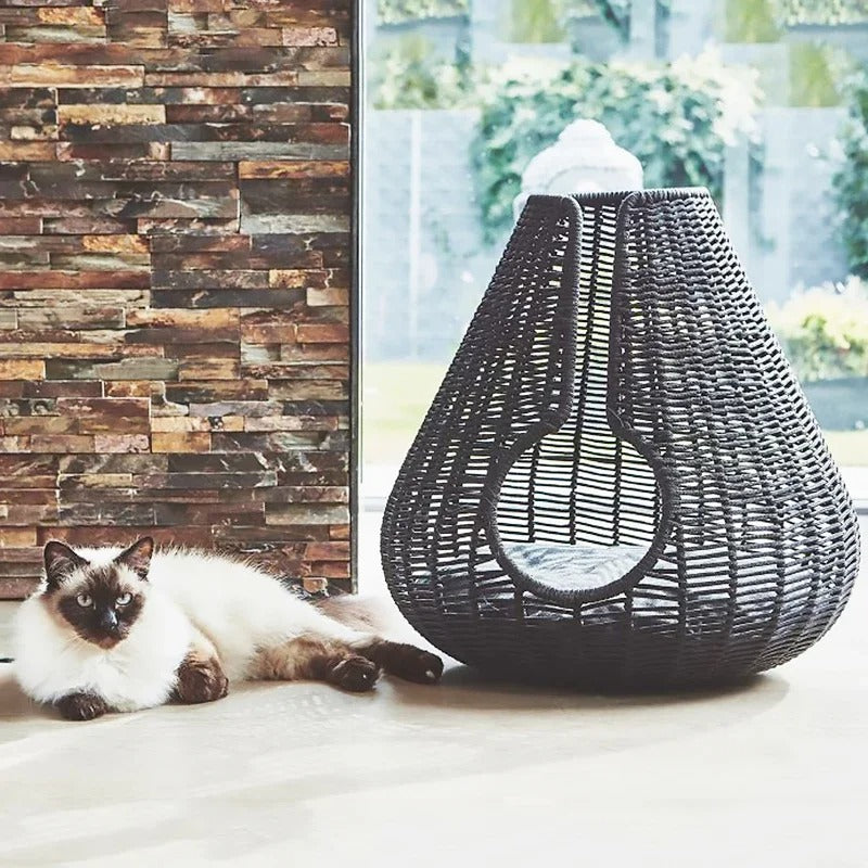 Panier chat osier design MonOsierStylé noir