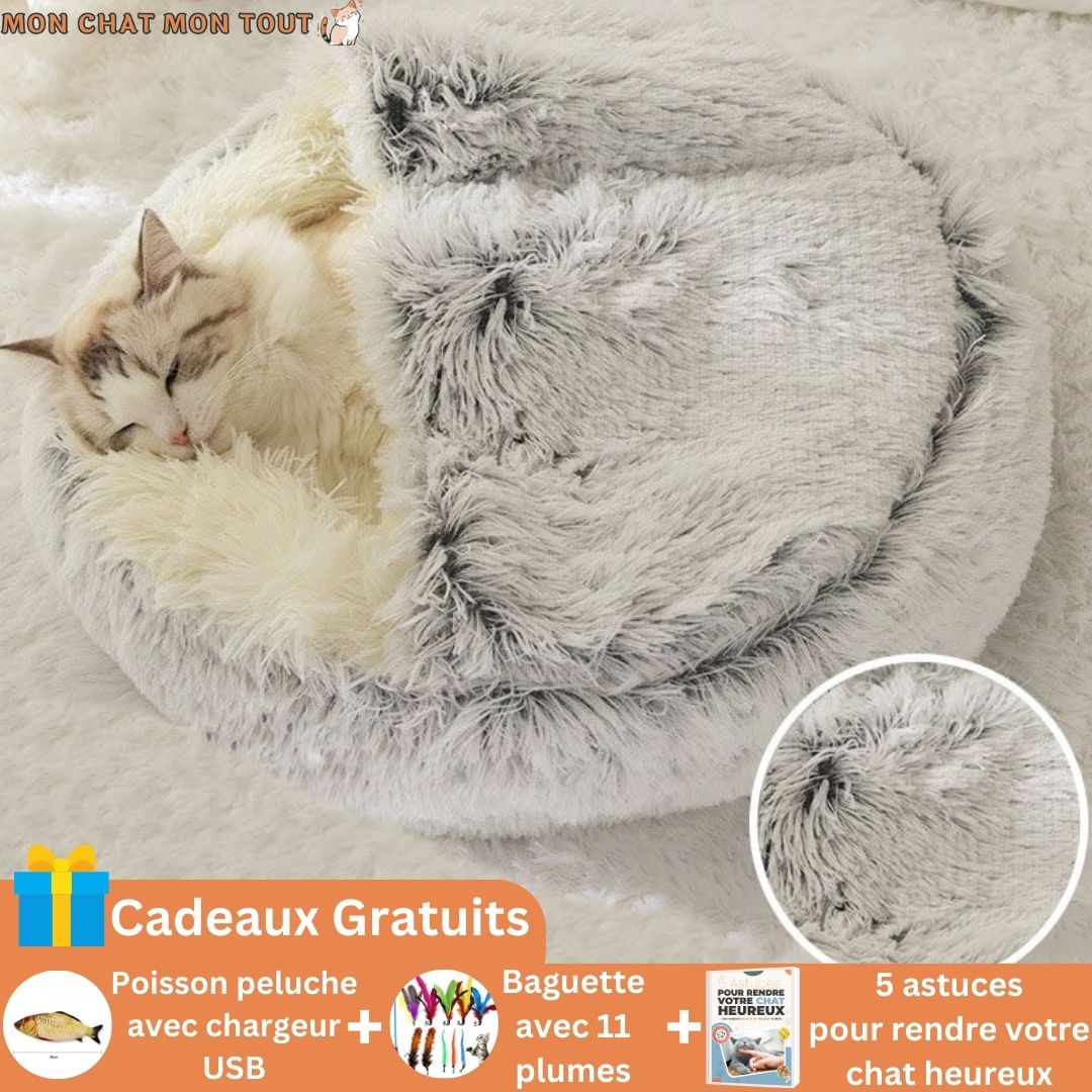 Panier-chat-peluche-rond-gris