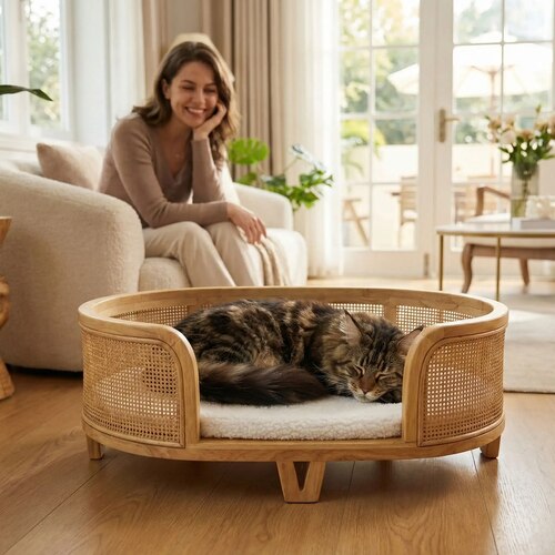 Panier chat rotin MonRotinPachat L confort toute saison