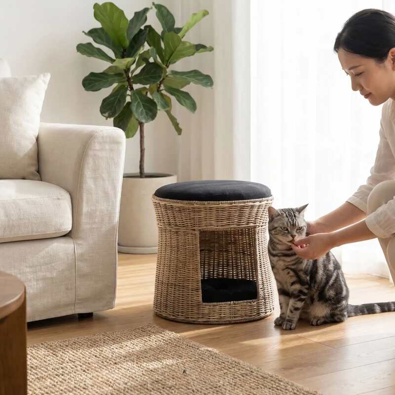 Panier chat rotin | MonTourRotinConfo™