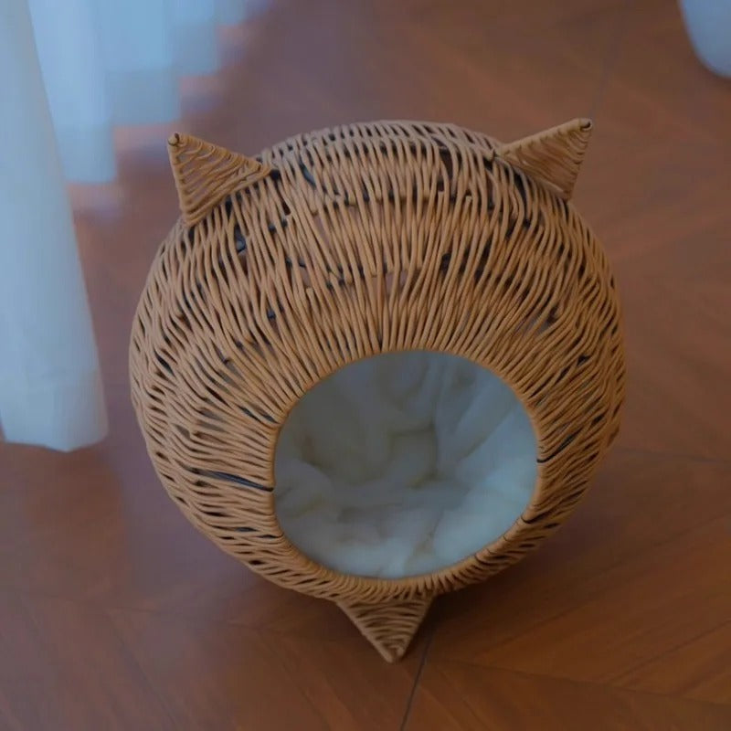 Panier chat rotin MonconfortRotin tissé main