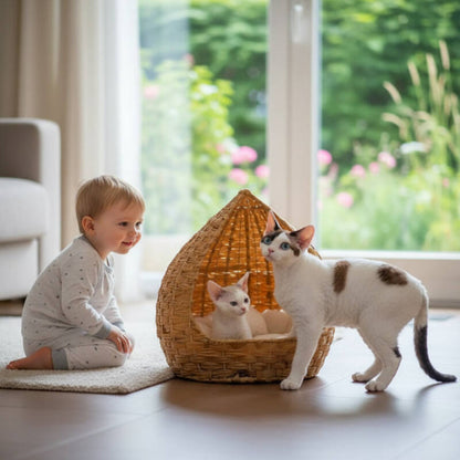 Panier chat rotin monrotingoutteau refuge sécurisant