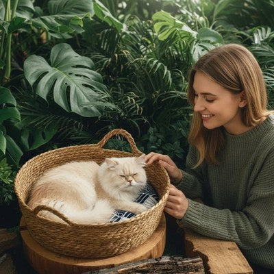Panier en osier chat extérieur