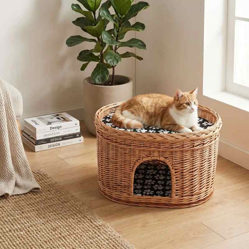 Panier en osier pour chat MonChatNaturDuo marron clair