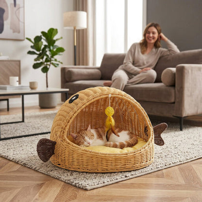 Panier en osier pour chat MonChatRequin relation saine