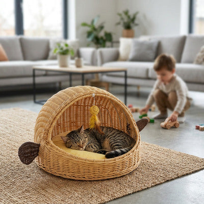 Panier en osier pour chat MonChatRequin repos profond