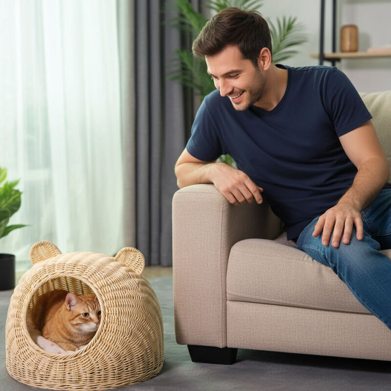 Panier en rotin pour chat MonChatCavin blotti panier