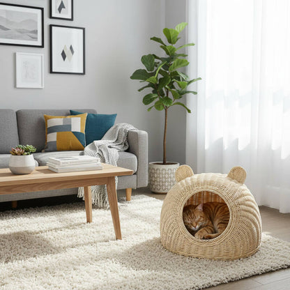 Panier en rotin pour chat MonChatCavin dodo mérité