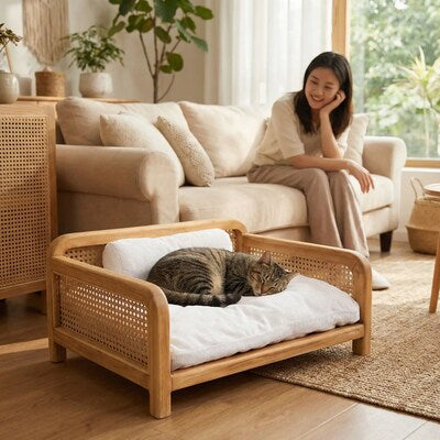 Panier en rotin pour chat mondoolitin  déco
