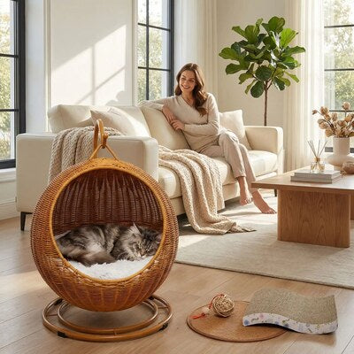 Panier en rotin pour chat nid suspendu bien-être