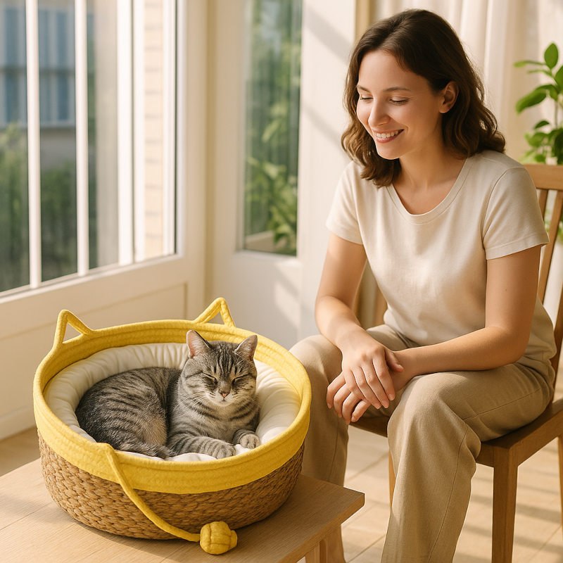 Panier osier chat MonChatConfosier jaune petit