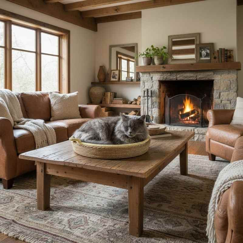 Panier osier chat MonChatDodoNaturel cheminée jaune