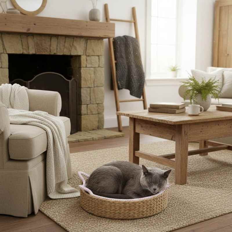 Panier osier chat MonChatDodoNaturel salon rose