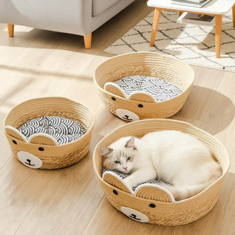 Panier osier chat allongé décoratif 3 paniers