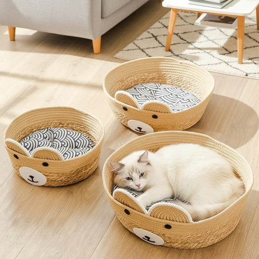 Panier osier chat allongé décoratif 3 paniers