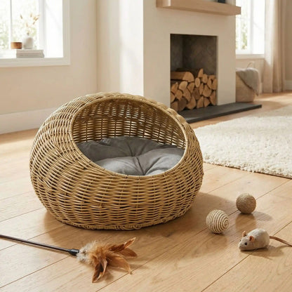 Panier pour chat en rotin Monpanatin aspect naturel