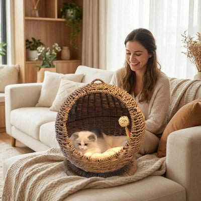 panier suspendu en osier pour chat Monrepossansfin détaché