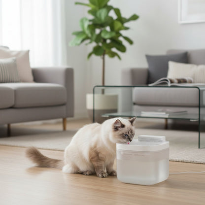 chat boit fontaine chat MonChatJetPur blanc