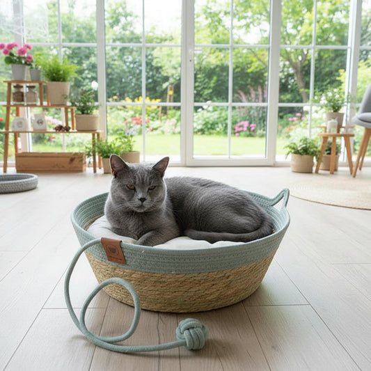 chat coussin Panier osier chat MonChatConfosier gris vert