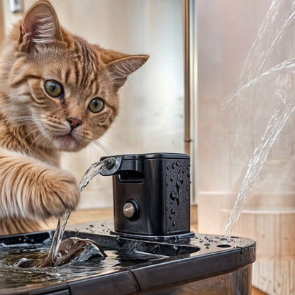 Chat joute fontaine à eau chat