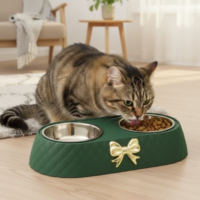 chat mange gamelle surélevée chat vert