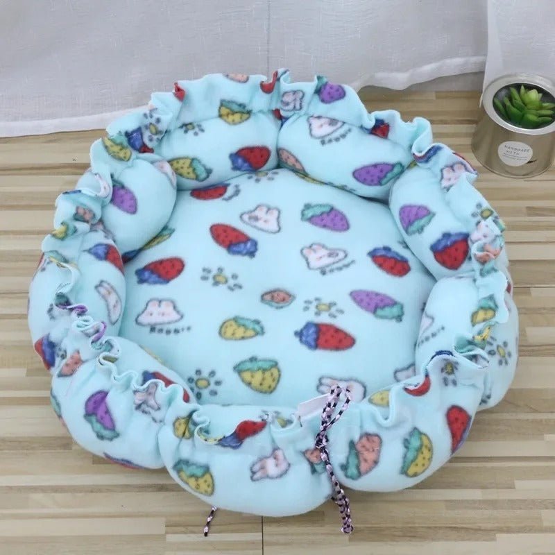 coussin pour chat gris bleu fruits