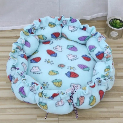 coussin pour chat gris bleu fruits