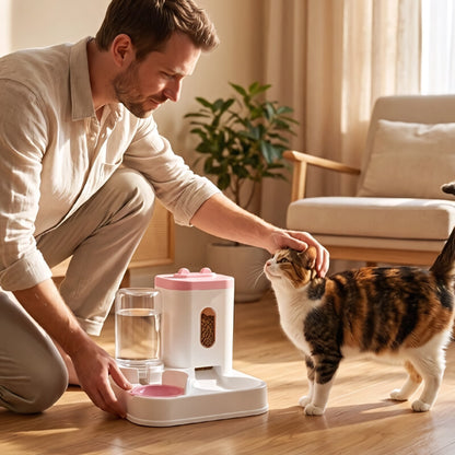 Distributeur croquettes Chat MonChatduoLibre 2 en 1 sans électricité rose