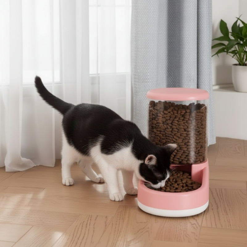 Distributeur croquettes chat MonChatEcoFeed rose