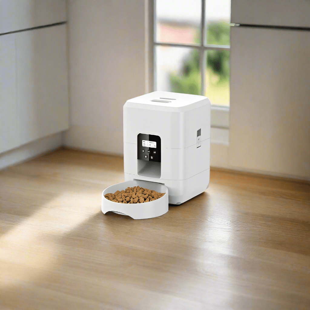 Distributeur croquettes chat blanc sans wifi