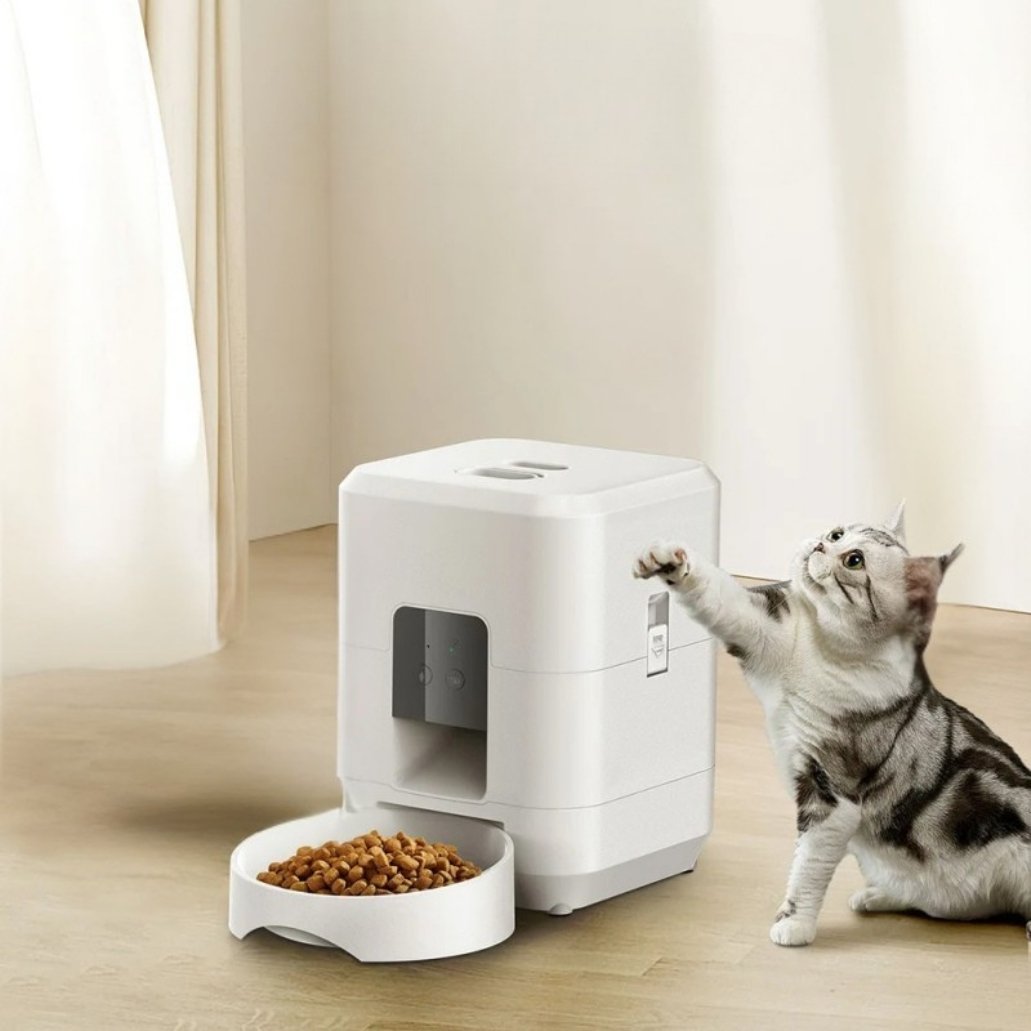 distributeur croquettes chat monchatluxo modèle blanc avec wifi sans tél