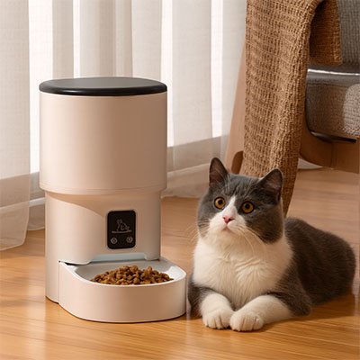 Distributeur de croquettes pour chat wifi chat allongé
