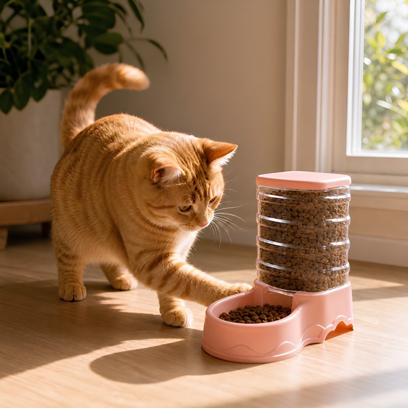 Distributeur de croquettes pour chat-grande capacité rose