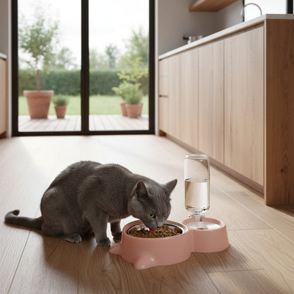 Distributeur eau et croquettes pour chat  rose