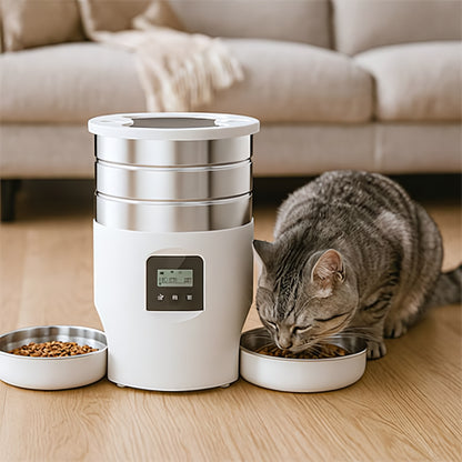 Distributeur nourriture chat​-double bol sans wifi blanc repas