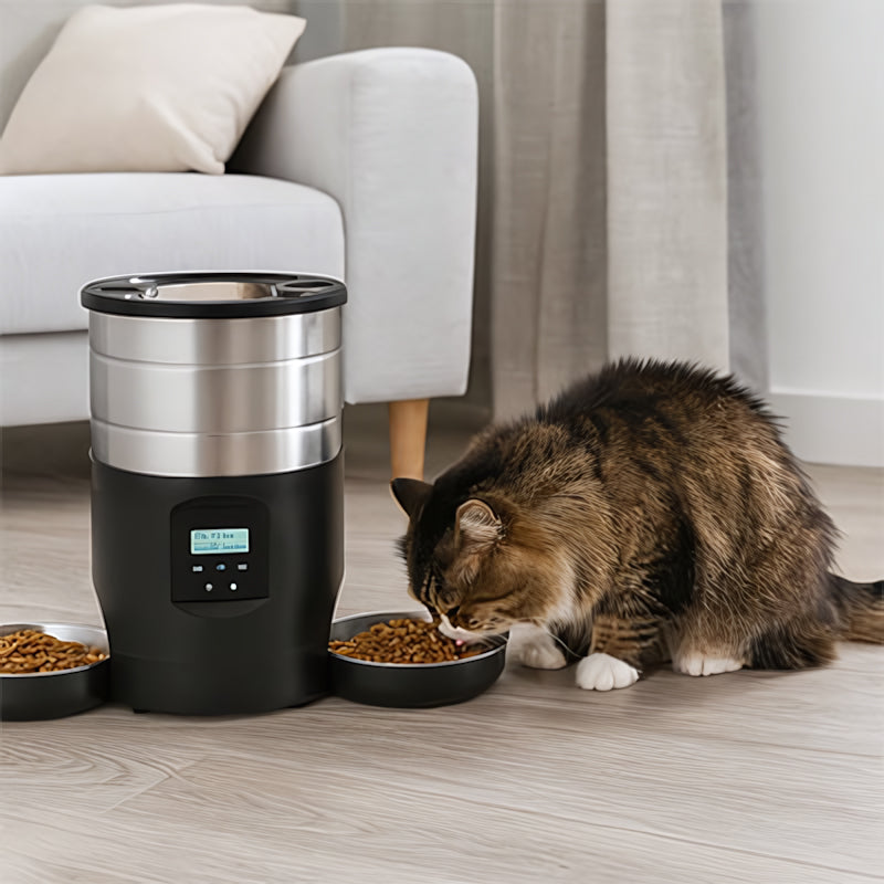 Distributeur nourriture chat​-double bol sans wifi noir repas