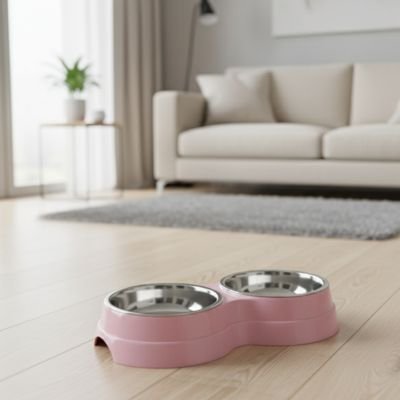 Double gamelle pour chat MonChatDuo rose décoration