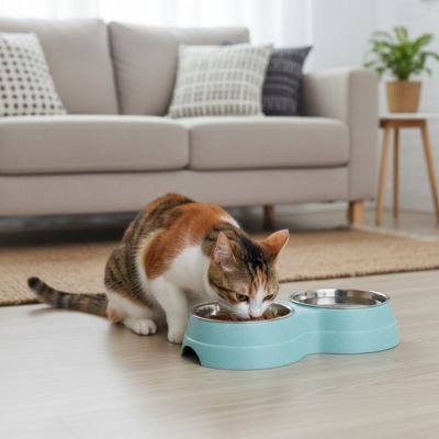 Double gamelle pour chat MonChatDuo vert mange