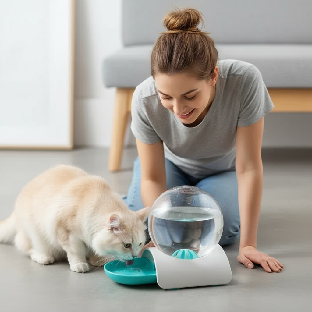 fontaine à eau chat sans électricité MonChatNaturEau bleu boit