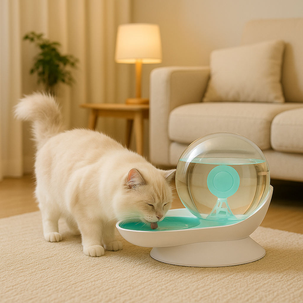 fontaine à eau chat sans électricité moneschargeau bleu boit