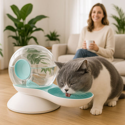 fontaine à eau chat sans électricité moneschargeau vert boit