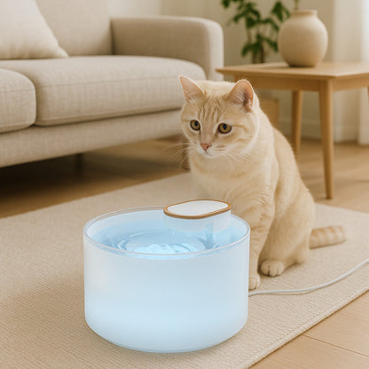 fontaine chat monchathydra blanc rétro éclairage chat